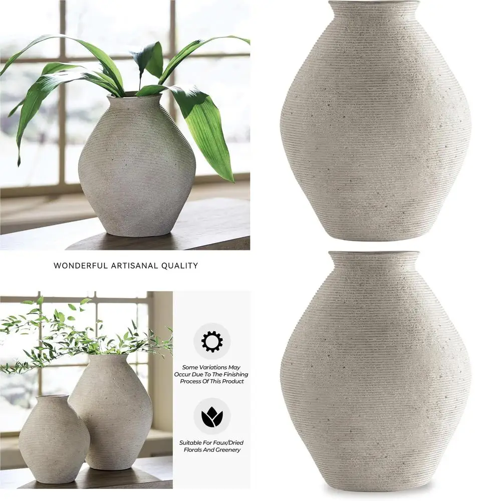 

12 Antique Tan Distressed Polyresin Vase with Modern Style