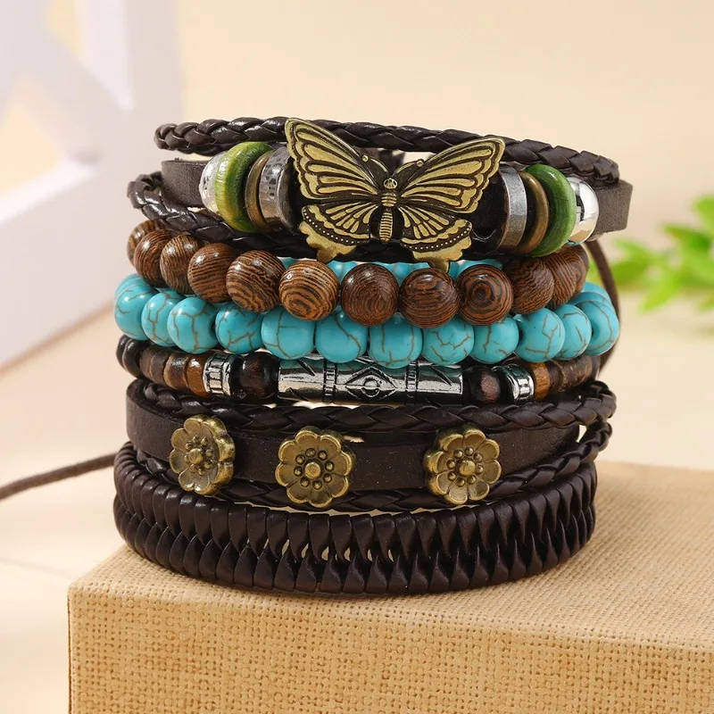 

wood bead tree Charms bracelets Hamsa Hand Butterfly Bohemia Men Bracelets