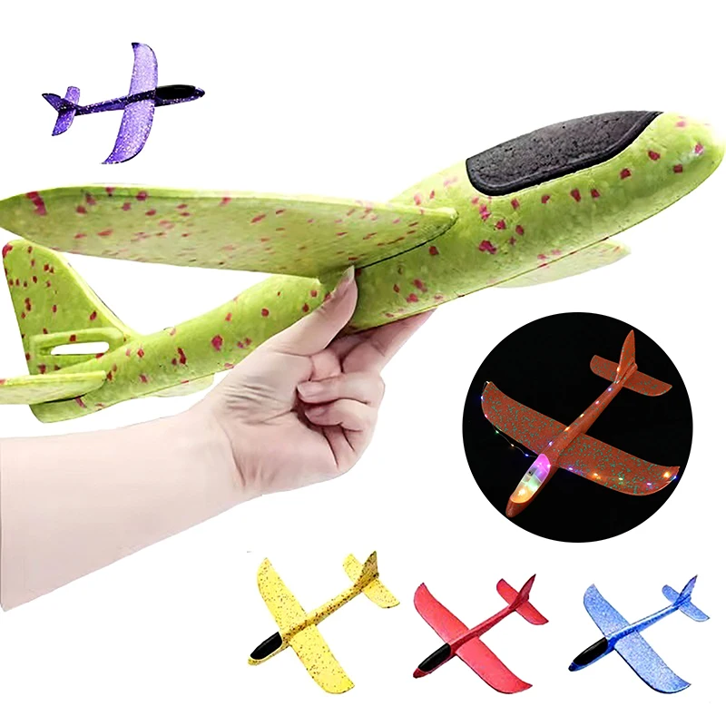 1Set Outdoor Game Aircraft Model 24/48CM Foam Plane Kits Flying Glider Toy With LED Light Hand Throw Airplane Toys For Kids