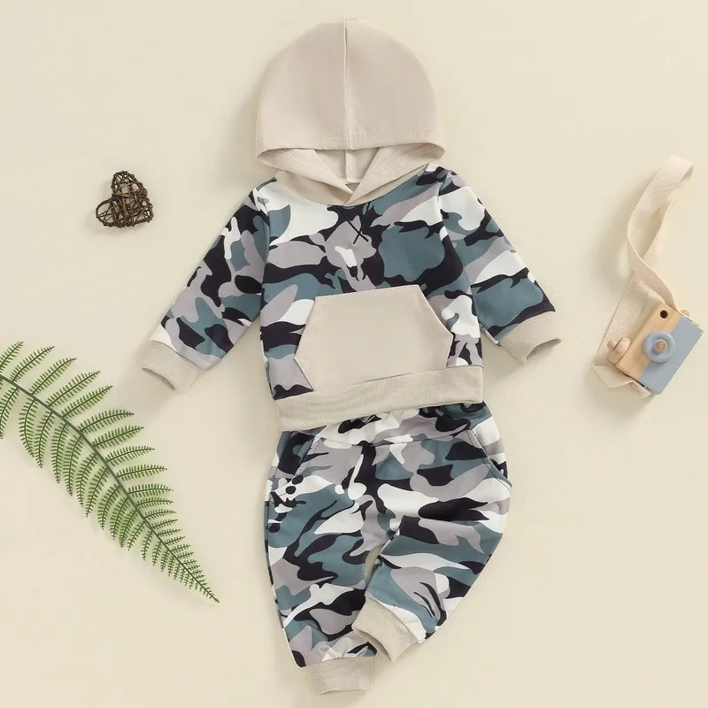 Newborn Toddler Baby Boys Pant Sets Fall Clothes Outfits Camouflage Pocket Long Sleeve Hoodies Sweatshirts and Long Pants