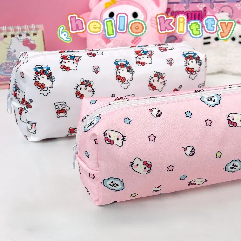 Kawaii Hello Kitty Anime Peripheral Cartoon Originality Student Large Capacity Pen Bag Multifunction Stationery Storage Bag Gift