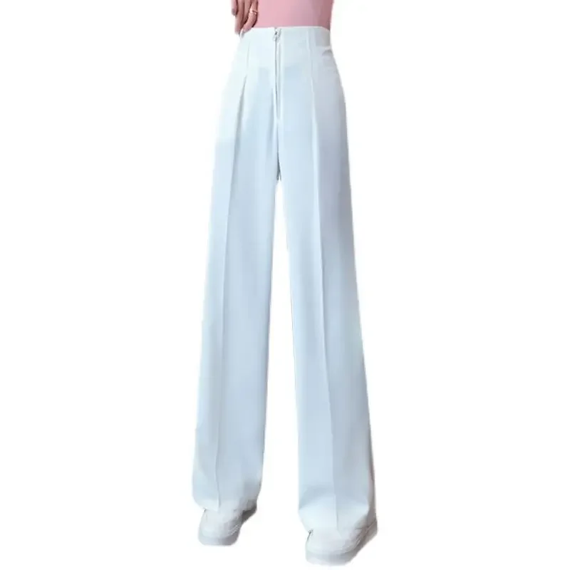 Korean Fashion New High-Waist Zipper Loose Thin Section Women's Wide-Leg Straight Suit Slim And Versatile Trousers Y2k Pants