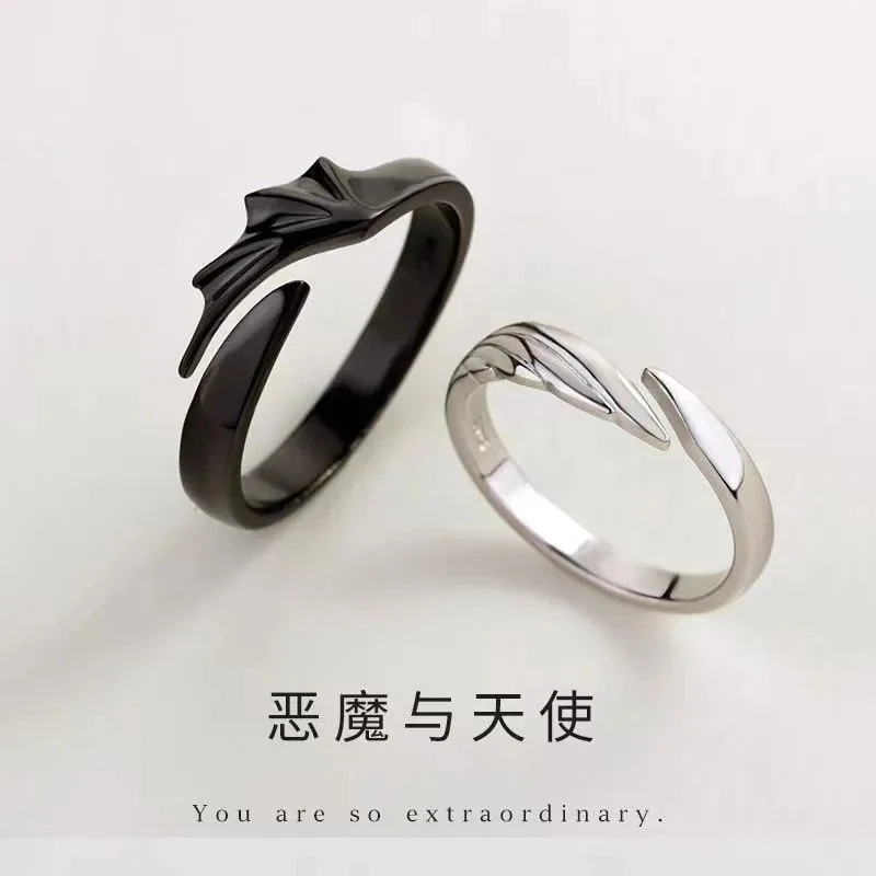 women woman Devil and angel couple ring student girlfriends niche design ins trendy fashion men women ring adjustable boy rings