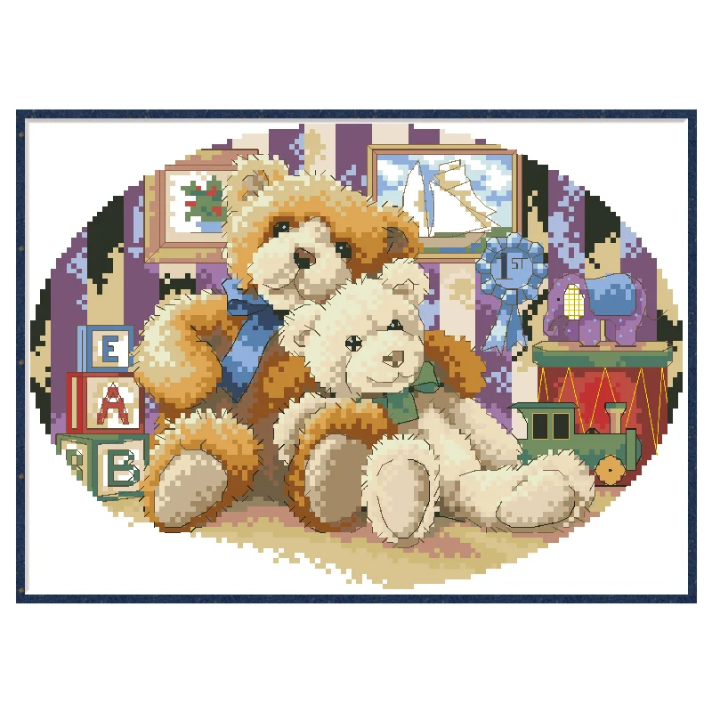 Accompany Counted Cross Stitch Bear Patterns Kits Threads Embroidery For Needlework Set 11CT 14CT DIY Crafts Home Decor Painting