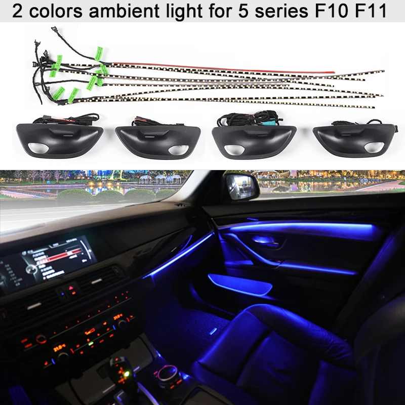 2 Colors Interior LED Stripe Decorative Door Ambient Light Blue and Orange for BMW 5 Series F10 F11 2010-2017