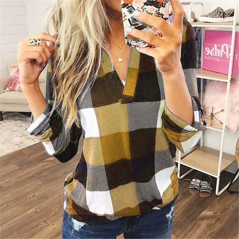 Women's Tee Shirts Long Sleeve V-Neck New Printed Casual Slim Streetwear Daily Commuting Pullover Tops In 2024 Spring And Autumn