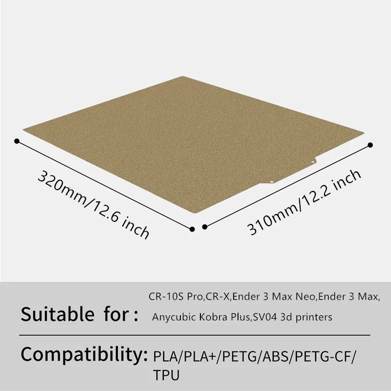 ENERGETIC PEI l\'horloge PEO PEY Plaque de construction magnétique 310x320mm pour Anycubic Kobra Plus / 2 Plus, Ender 3 Max/Max Neo,CR-10 Pro Hot Bed
