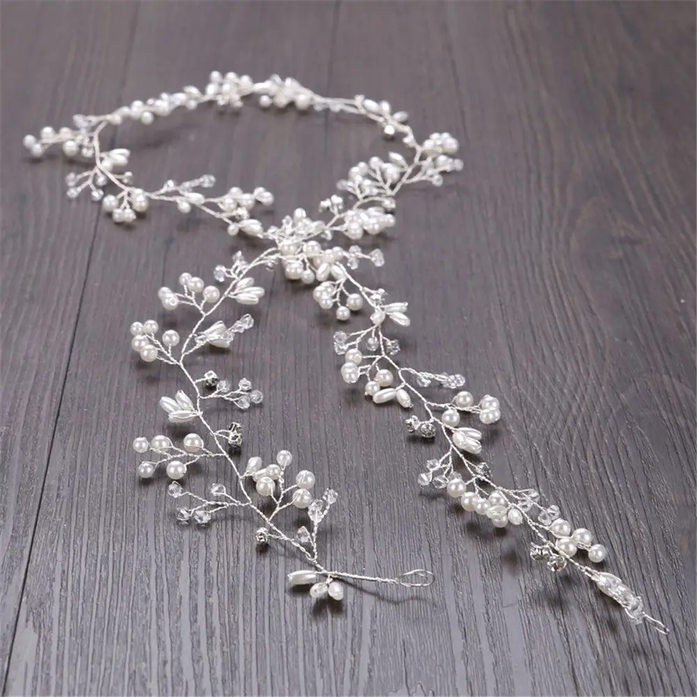 Women Romantic Hair Jewelry Bridal's Tiara Diamante Headband Pearl Crystal Wedding Hair Vine Bride Accessories