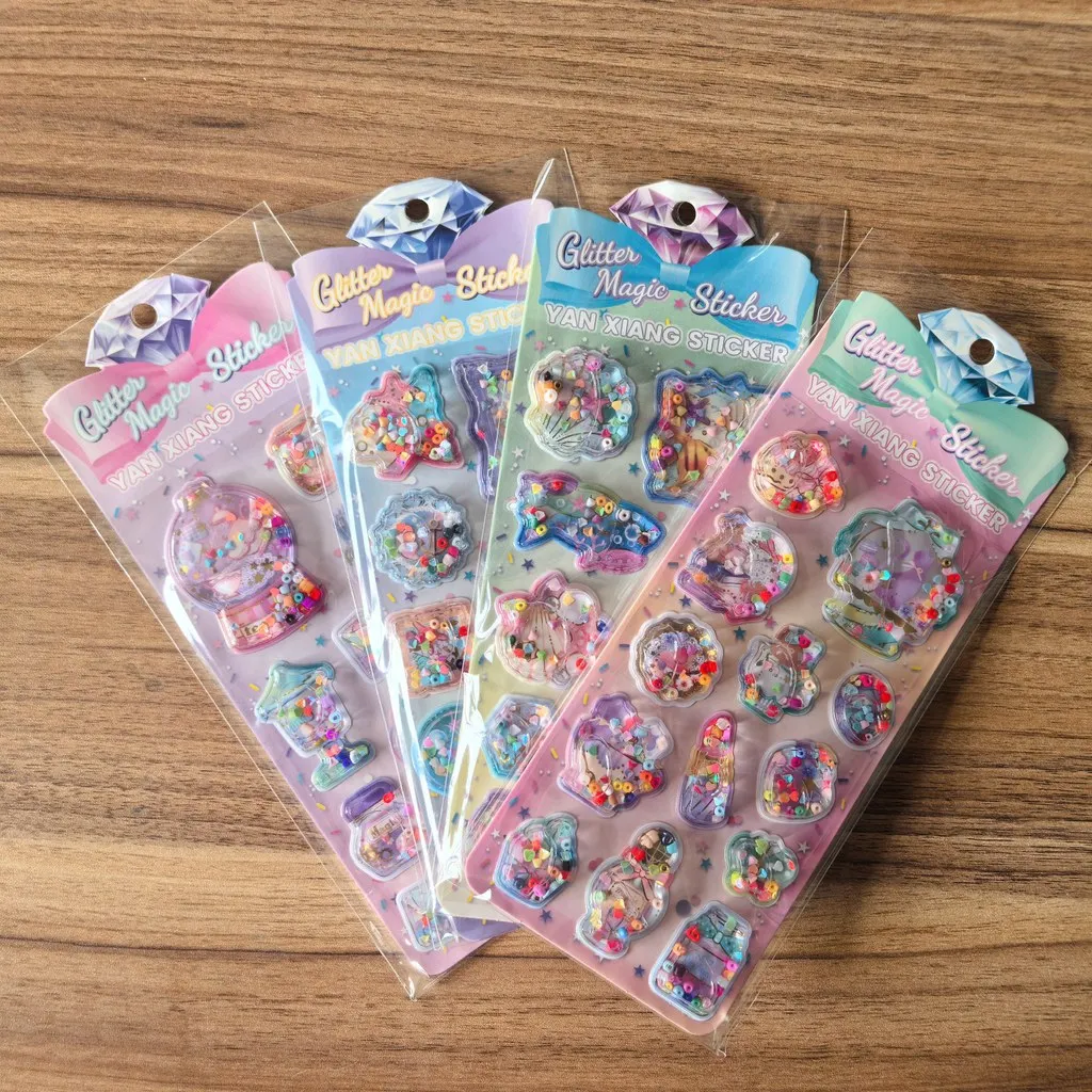 مجموعة ملصقات سحرية لامعة مكونة من 4 قطع شارات زخرفية مملوءة بالترتر لمذكرات المجلات والحرف اليدوية للأطفال لتسجيل متجر YourLife