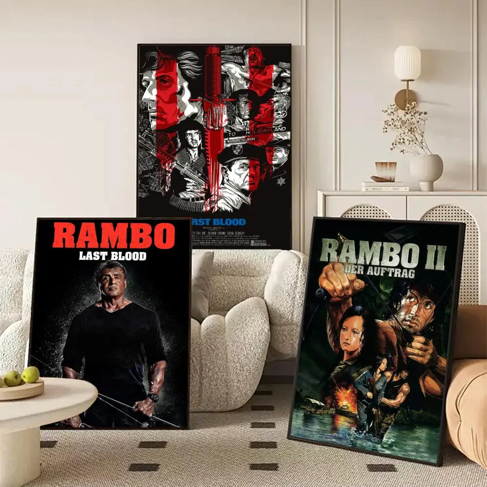 Moive Rambo F-First B-Blood Poster Self-adhesive Art Waterproof Paper Sticker Coffee House Wall Decor