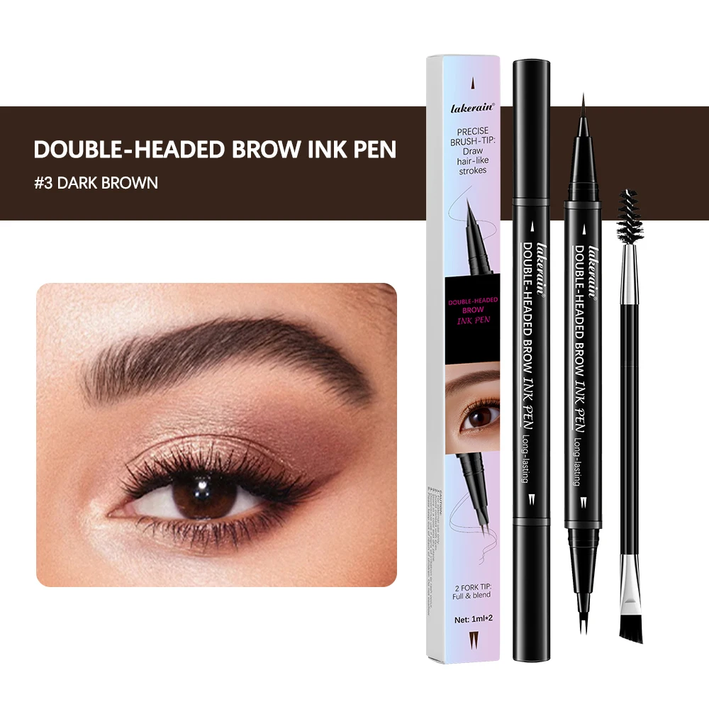 Matita per sopracciglia 2 in 1 Matita per sopracciglia impermeabile Sopracciglia perfette Pennelli per trucco impermeabile Eyeliner per set di penne Marrone