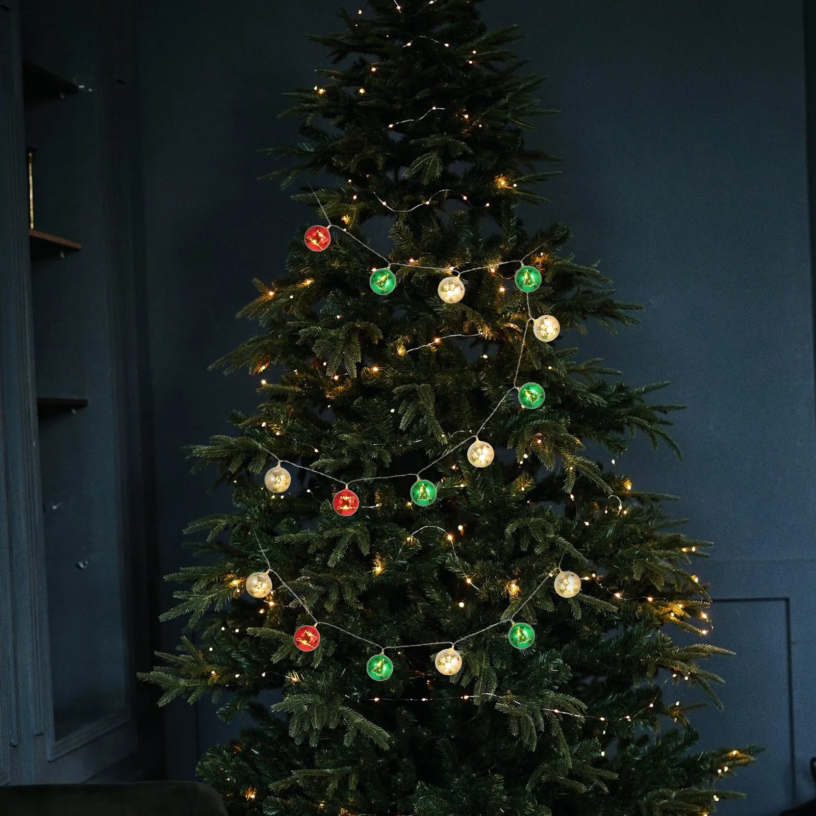 1 قطعة عيد الميلاد الكرة سلسلة مصباح ملون عيد الميلاد سلسلة ضوء الإبداعية مهرجان مصباح ضوء الزخرفية لديكور مشهد عيد الميلاد #1