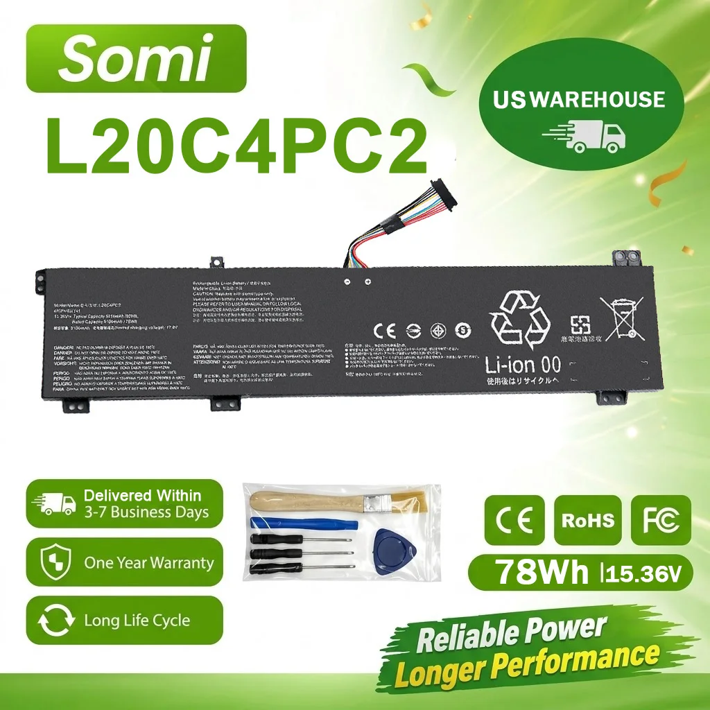 Somi L20C4PC2 L20M4PC2 Laptop Battery 5B11B53885/5B11B53889/SB11B53887 Replacement for Lenovo Legion 5-17ITH6 /5-17ITH6H Battery