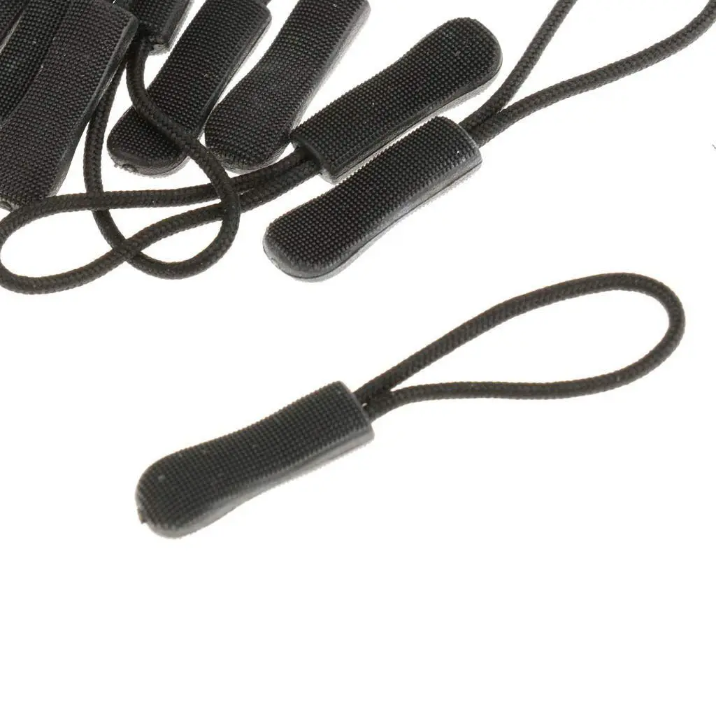 10 Anti-slip zipper puller, zipper, zipper extension trailer, practical and robust for back pack, jacket, etc.- Black