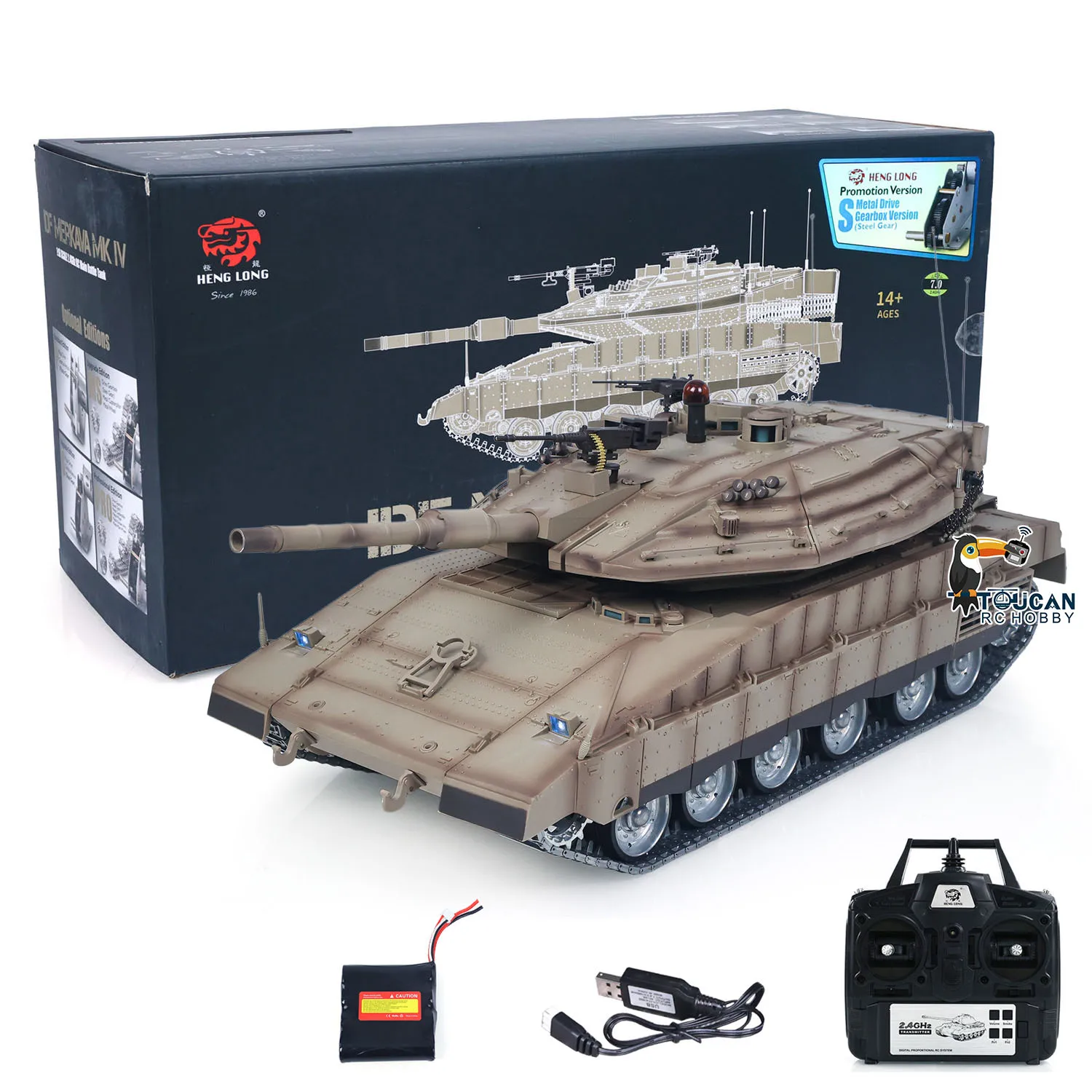 

RC Battle Tank RTR 1/16 IDF Merkava MK IV 3958 Full Metal Chassis Road Wheels IR Barrel Recoil 360 Rotation Ready to Play