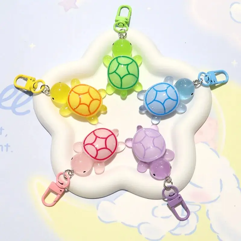 1/5pcs Cartoon Resin Luminous Turtle Keychain for Women Glow-in-the-dark Colorful Little Turtle Keyring Bag Pendant Accessory