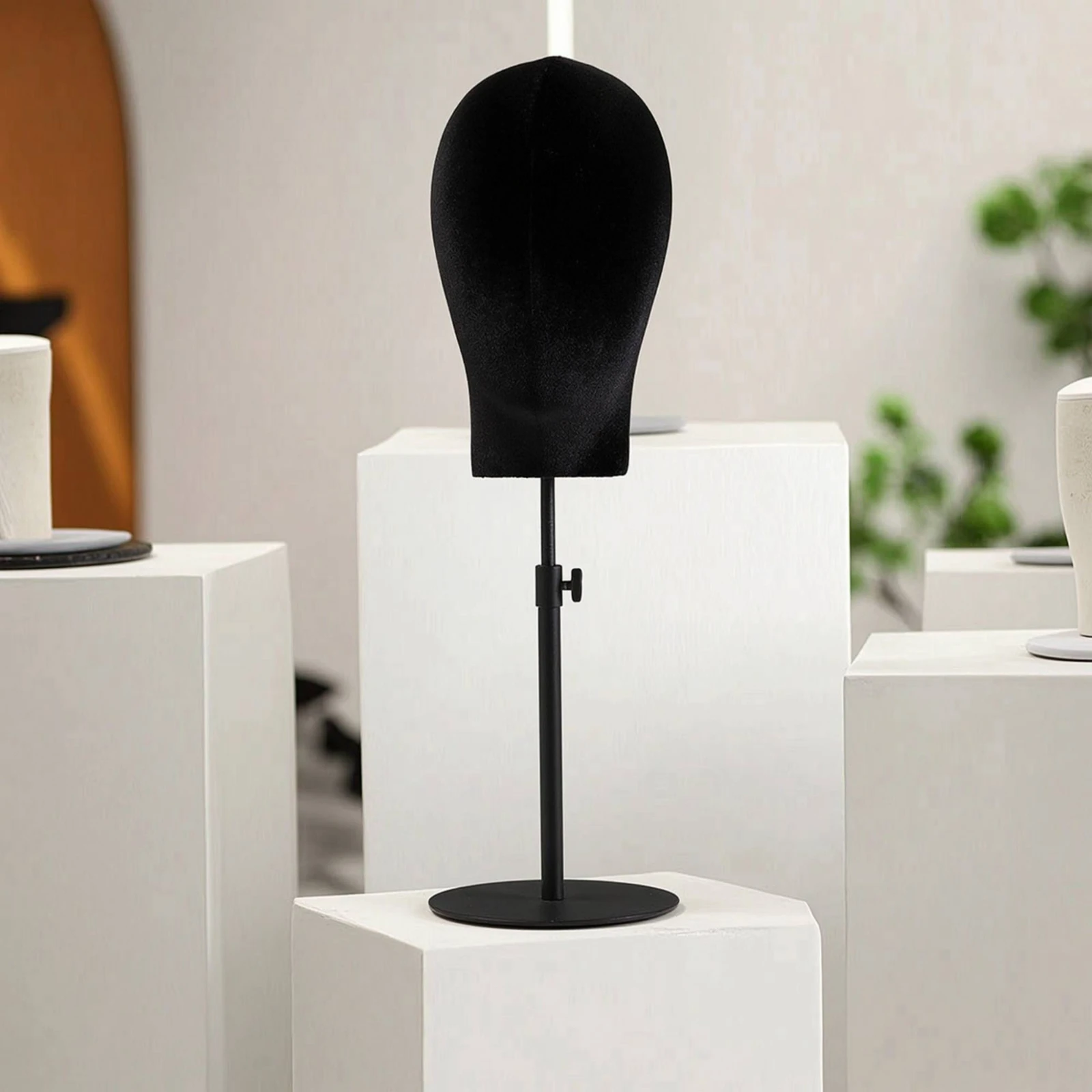 Mannequin Head Stand Adjustable Velvet Mannequin Head Hat Display Stand Countertop Tabletop for Retailers, Boutiques