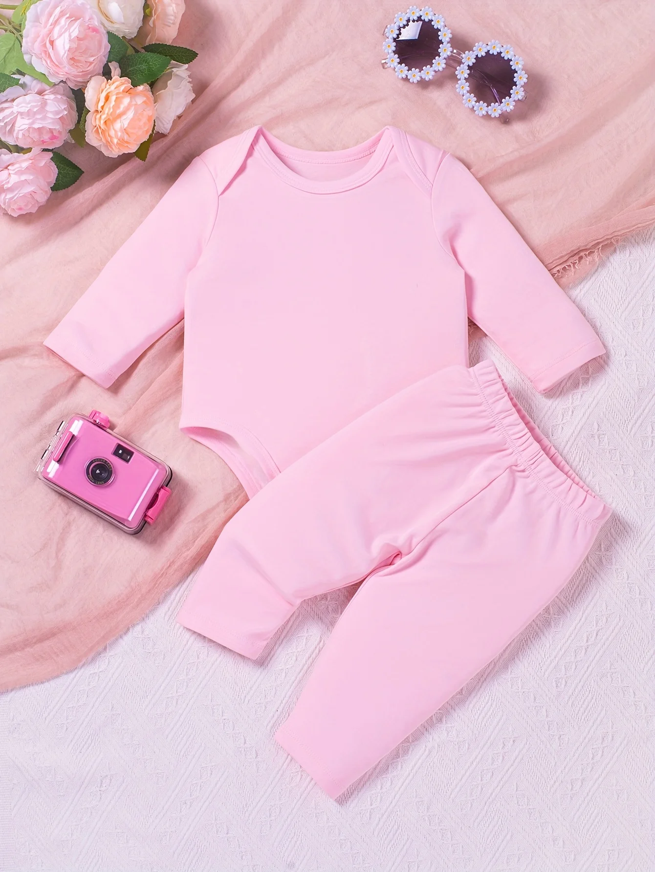 2pcs Infant & Toddler\'s 100% Cotton Comfy Set, Long Sleeve Bodysuit & Pants, Baby Girl\'s Clothes