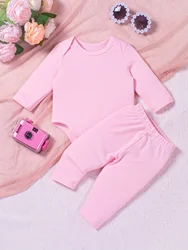 2pcs Infant & Toddler's 100% Cotton Comfy Set, Long Sleeve Bodysuit & Pants, Baby Girl's Clothes