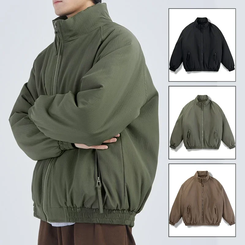 Gmiixder Japan Stand Collar Padded Coat Men American Retro 2025 Winter Loose Thickened Coat Trendy Workwear Streetwear Parkas