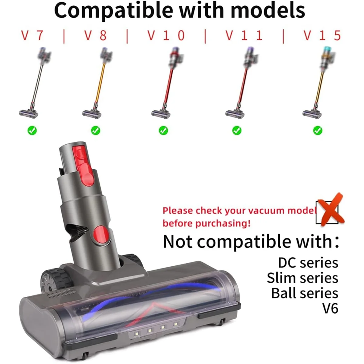 QA88X Direct Drive Brush Head for Dyson V7 V8 V10 V11 V15 Vacuum Parts with Carpet Brush for Carpet Floor Clean