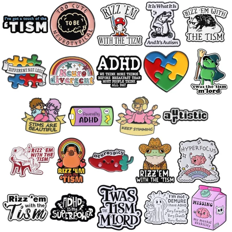 ADHD Quotes Collection Emaille-Anstecknadeln, Neurospicy-Brosche „Mental Health Matters“, „I've Got A Touch Of The Tism“-Abzeichen, positiver Schmuck