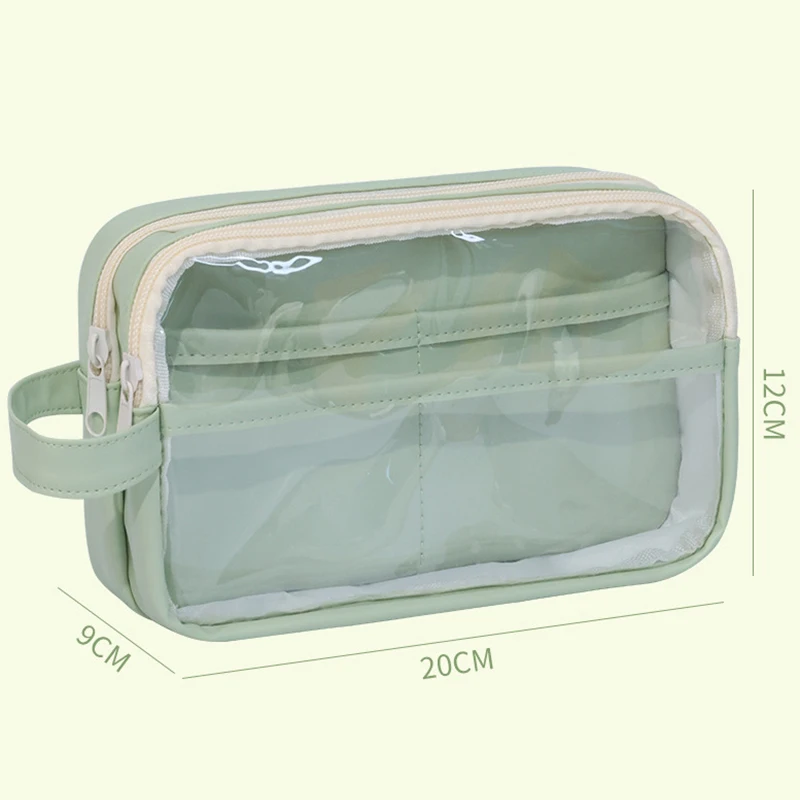 Large Capacity Cartoon Transparent Pencil Case Minimalist Style Student Pencil Case Portable Multi-layer Stationery Bag