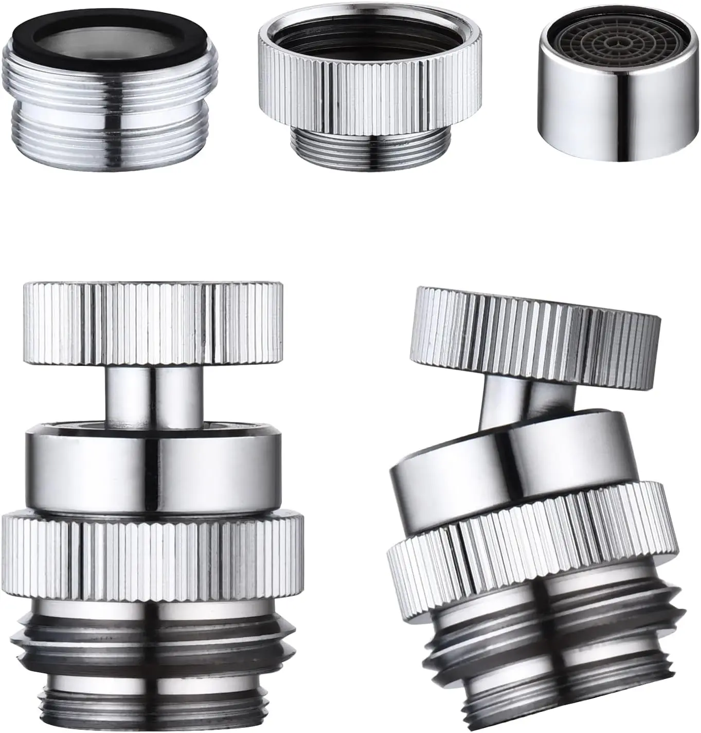 

3/4" GHT Swivel Faucet Adapter Kit for Garden Hose, Brass, 360° Rotating, Universal Fit for Kitchen/Bathroom