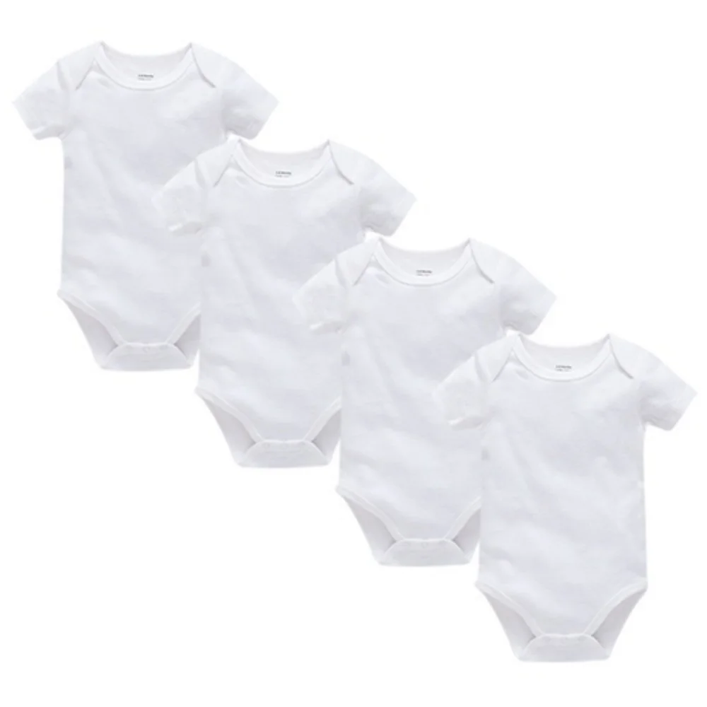 Kavkas 4 Pcs/lot Baby Girls Boys Bodysuit 0-24 Months Short Sleeve 100% Cotton Solid White Newborn Clothing