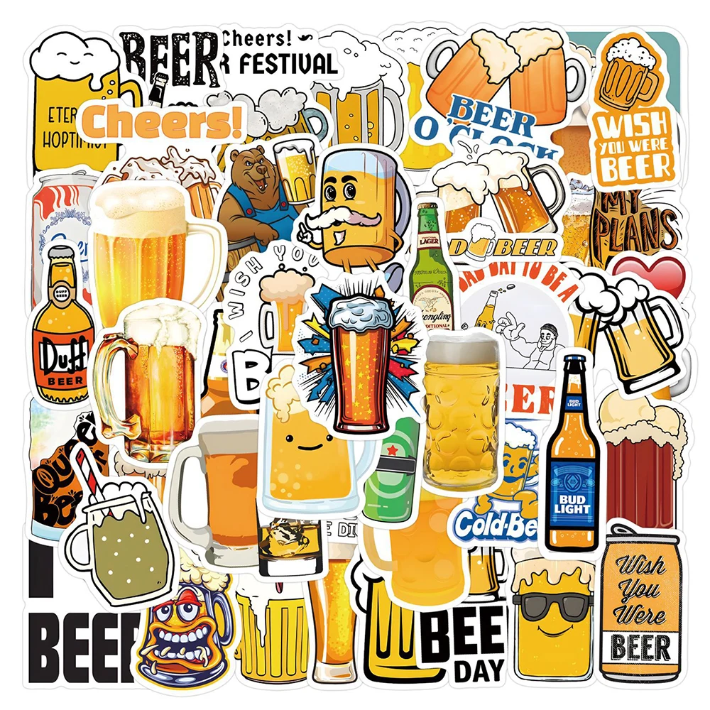 10/30/50/110 Stück Bier-Cartoon-Aufkleber zur Reduzierung der Sommerhitze, Getränkeaufkleber, DIY-Journal-Notizbuch-Fahrrad-Cool-Cartoon-Aufkleber-Spielzeug