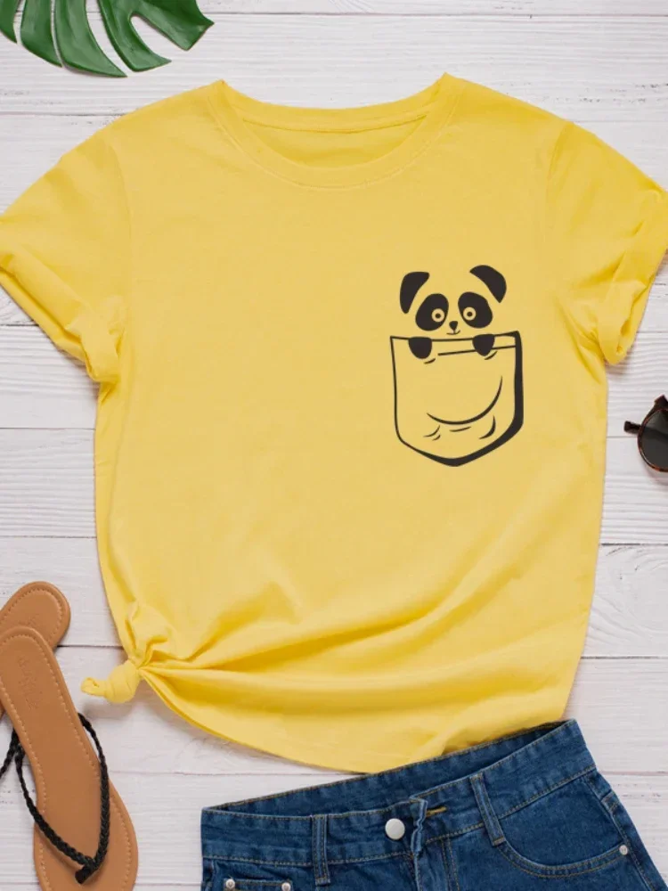 

Cute Pocket Panda Print Women T Shirt Short Sleeve O Neck Loose Women Tshirt Ladies Tee Shirt Tops Clothes Camisetas Mujer