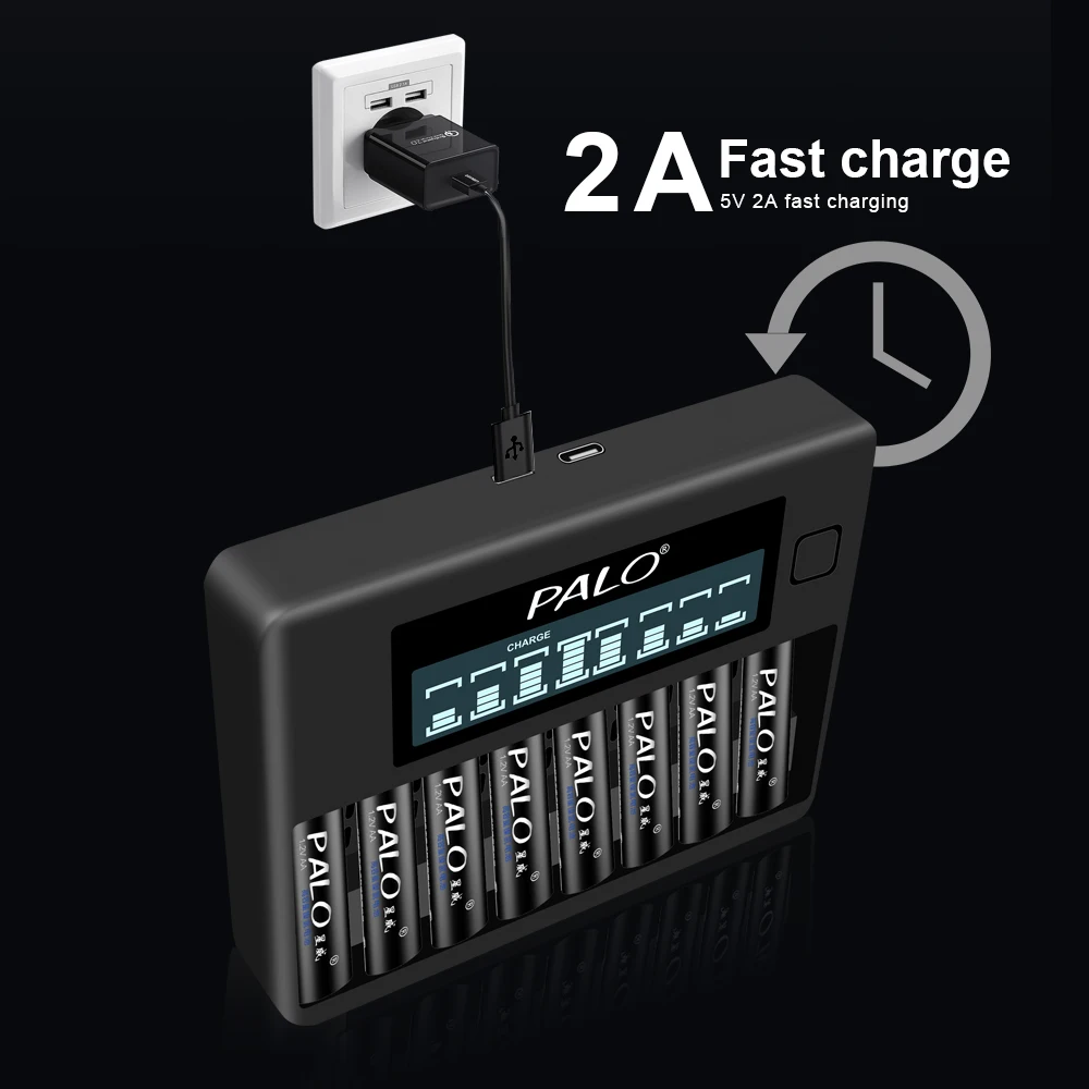 Mới PALO AA 1.2V Pin Sạc AA 3000MAh Nimh Pin Aa Với 8 Khe Cắm 1.2V AA pin AAA Sạc Thông Minh