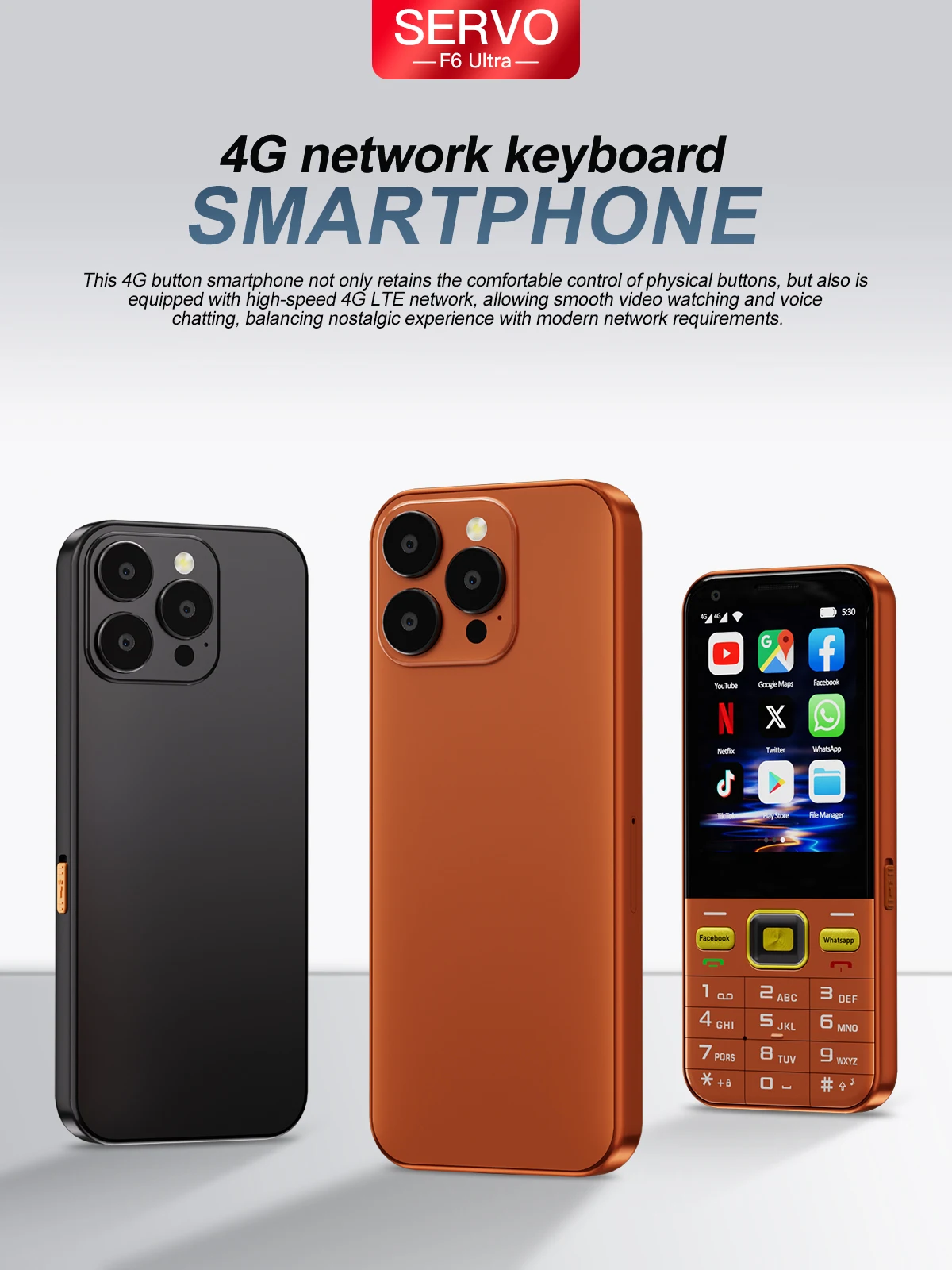 SERVO F6 Ultra Unlocked 4G LTE Button Android Smartphone 2.8" Screen Dual SIM GPS Bluetooth Torch Play Store Backup Mobile Phone