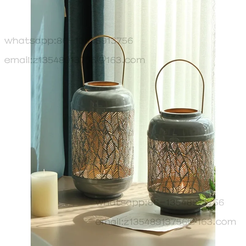 Metal wind lamp candle holder decoration model room soft decoration accessories high-end dining table European decorative