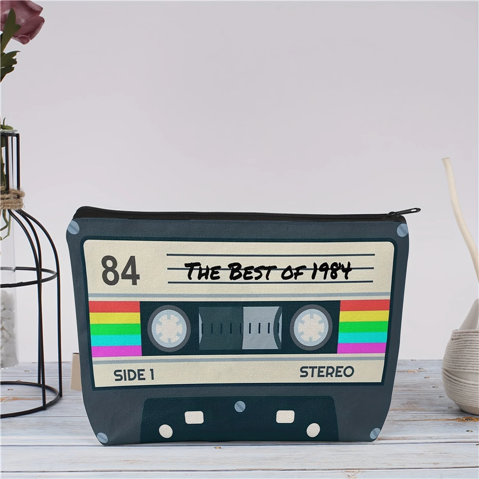 حقيبة مستحضرات التجميل كاسيت ريترو 1984 - حقيبة لطيفة متعددة الوظائف بسحاب للنساء، حقيبة تخزين المجوهرات