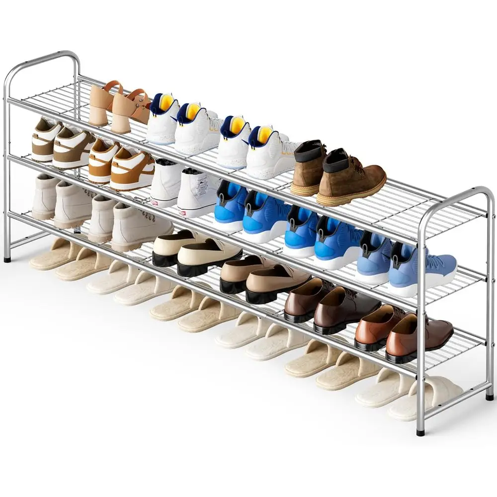 

DY 3-Tier Long Shoe Rack or Closet Metal Shoe Organizer or Entryway, Wide Stackable Shoe Storage Shel with Sturdy Wire Grid or C