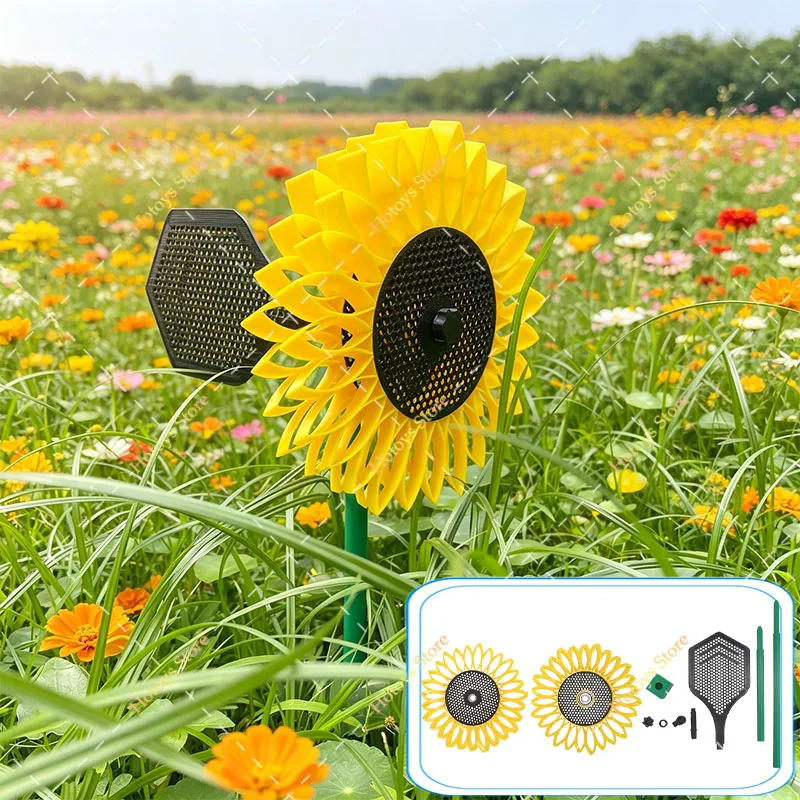 3D Printed Sunflower Wind Spinner Stake Rotating Windmill Bird Repellent Pinwheel Outdoor Lawn Yard Garden Decor Ornament