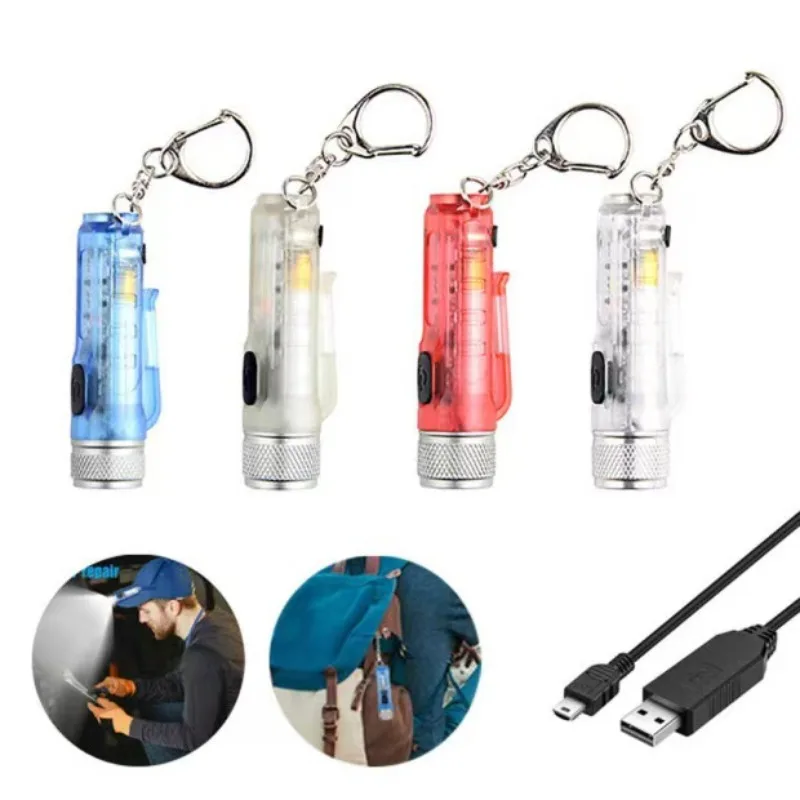 Reflective Safety Mini Keychain Flashlight Portable USB Rechargeable Multifunctional Red Blue Flash Safety Outdoor Hat Clip