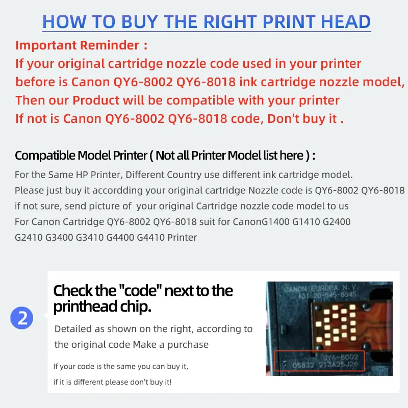 QY6-8002 QY6-8018 Print Head for Canon CA91 CA92 Ink Cartridge for Canon G1400 G1410 G2400 G2410 G3400 G3410 G4400 G4410 Printer