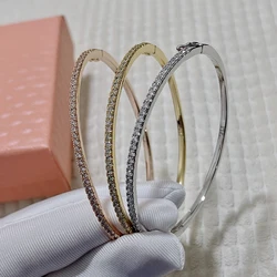 New Brand Pure 925 Sterling Silver Jewelry For Women Rose Gold Bangle Diamond Bangle Wedding Jewelry Around Rivet Bangle Jewelry