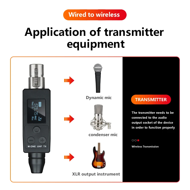 2 Channel UHF Wireless Microphone Converter XLR Rechargeable Battery Transmitter & Receiver Microphone for Dynamic Microphones