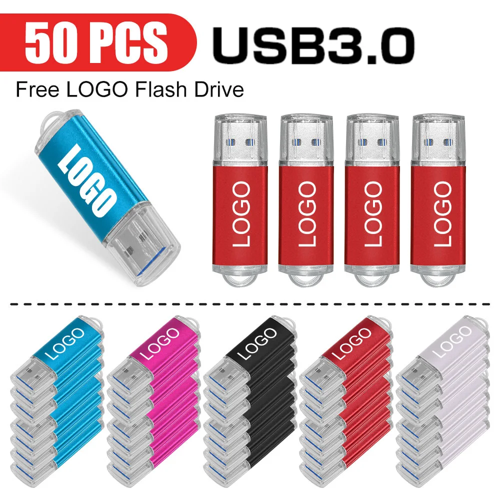 

50PCS USB 3.0 Flash Drive 128GB Pen drive High Speed Metal Pendrive 3 0 8GB 16GB 32GB 64GB Memory Disk Free Custom USB Sticks