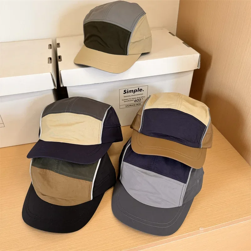 

Retro Color Matching Five-Piece Cap Quick-Drying Waterproof Soft Peaked Cap Trendy Outdoor Sports Sun-Proof Hat Flat-Brimmed Cap