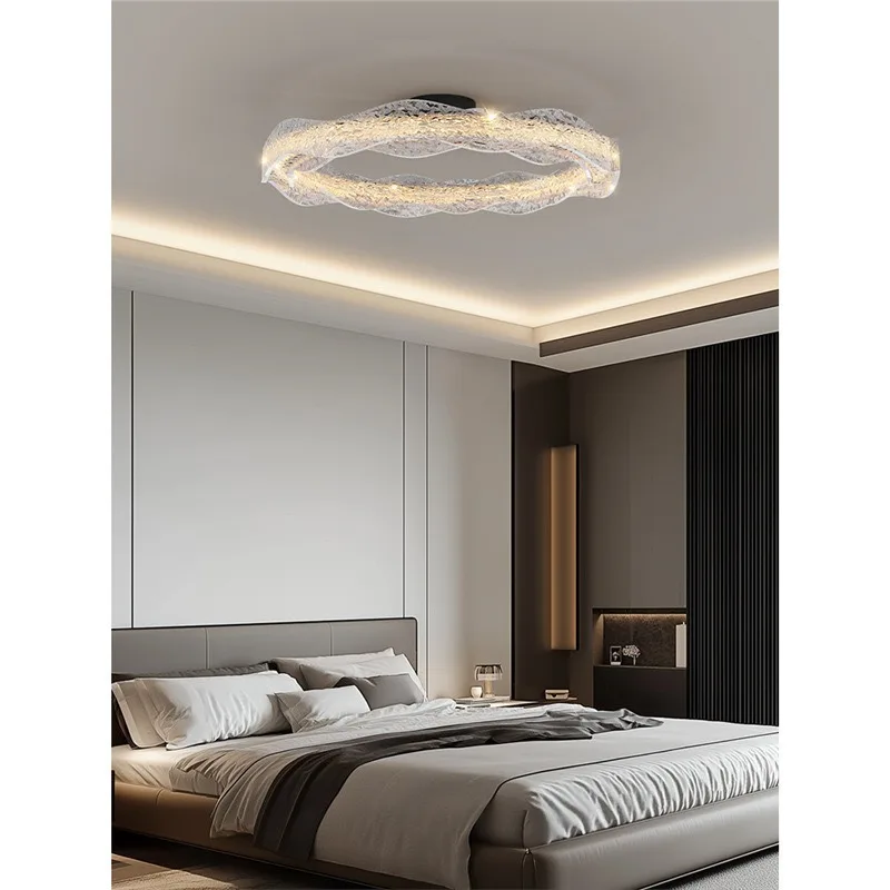 Light luxury ceiling lamp, wave streamer bedroom shaking ceiling fan lamp, atmospheric high-end villa self-built house Italian