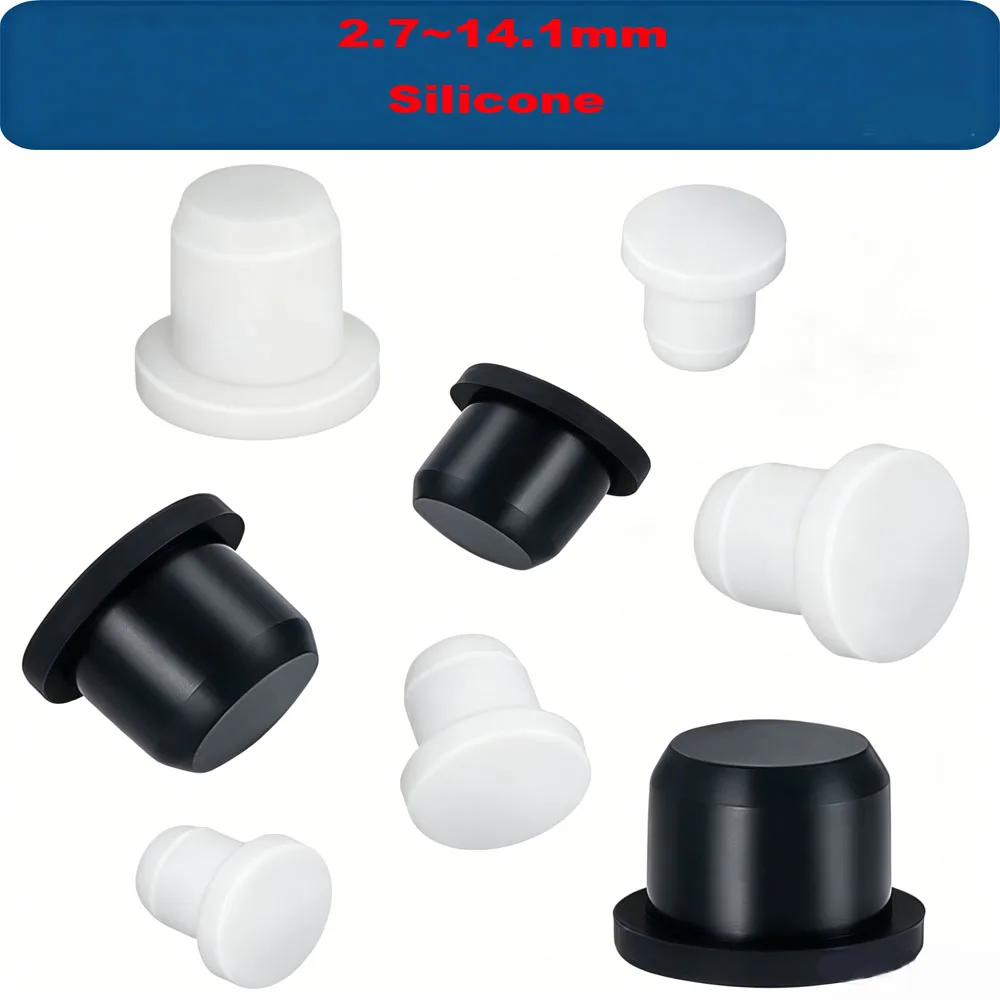 High Temperature Resistant T Type Hole Plugs, 2.7-14.1mm Black White Solid Silicone Dustproof Seal Stopper