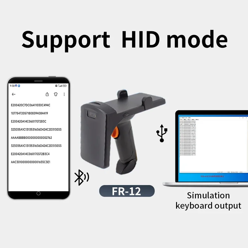 Communication sans fil UHF RFID 1D/OJ, EAU de détermination, lecteur Bluetooth, prise en charge multi-système, 860-960Mhz, 2.4G