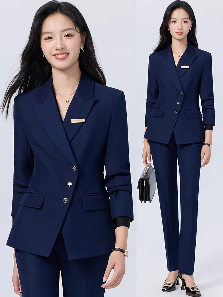 Elegant Professional Women's Suiting Set High-End Feel Spring Autumn Interview Formal Workwear Managerial Hotel Staff Uniform