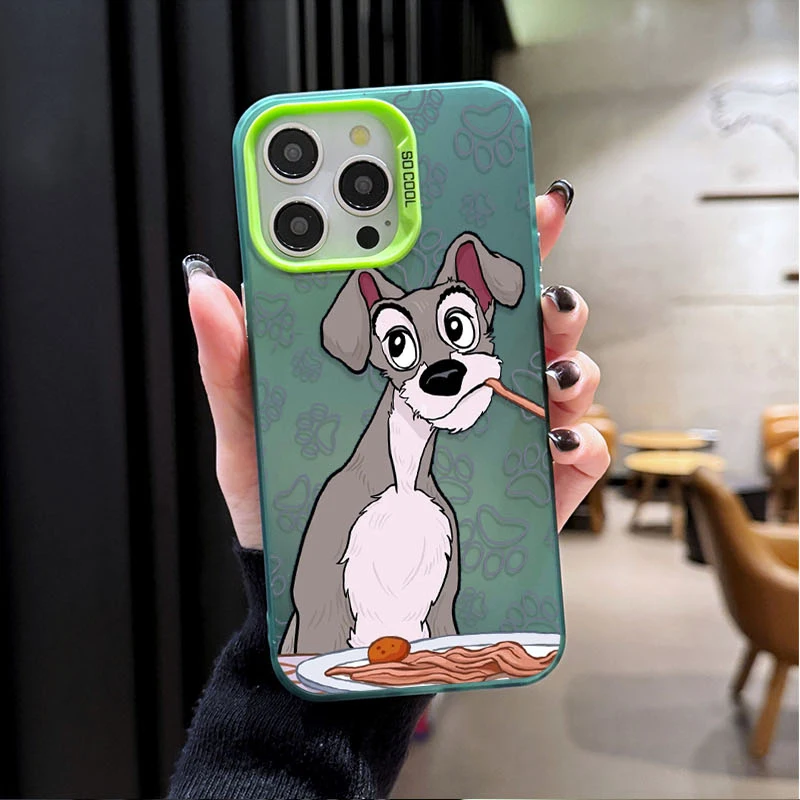 디즈니 레이디와 트램프 케이스 iPhone 16 15 14 13 12 11 Pro Max XS X XR 8 7 Plus SE 2020 도금 매트 하드 충격 방지 카파