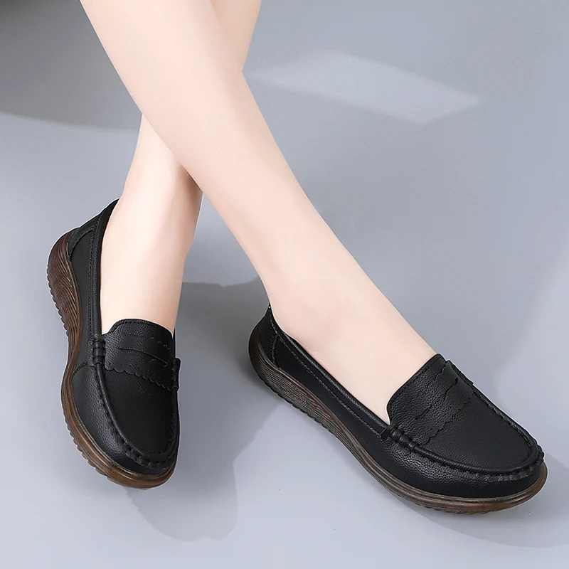 Hollow-out Woman Flats Genuine Leather Loafers Moccasin Mother Shoes Casual Women Luxury Brand Ballet Footwear Zapatos De Mujer