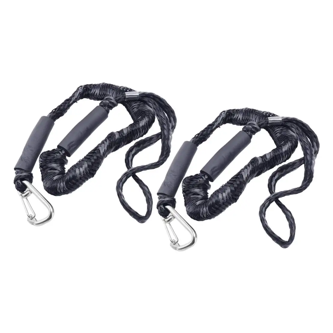 2pcs Black Marine Bungee Dock Line with Clip 4FT for Boat Mooring Rope Anchor Cord Stretch Shock